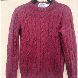 Vintage Women's Cambridge Spirit Burgundy Cable Knit Crew Neck Sweater S